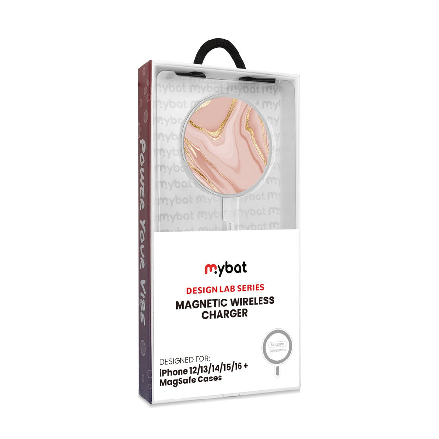 MyBat Design Lab Magnetic Wireless Charger - Silver - Pink Marble