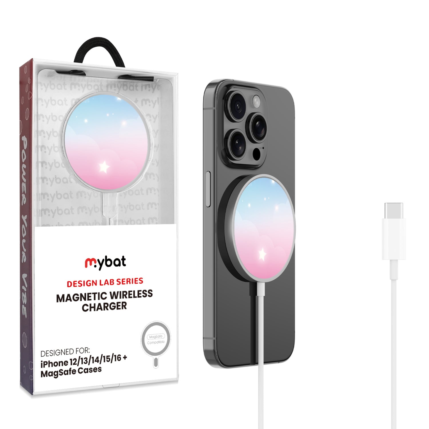 MyBat Design Lab Magnetic Wireless Charger - Silver - Clouds & Stars