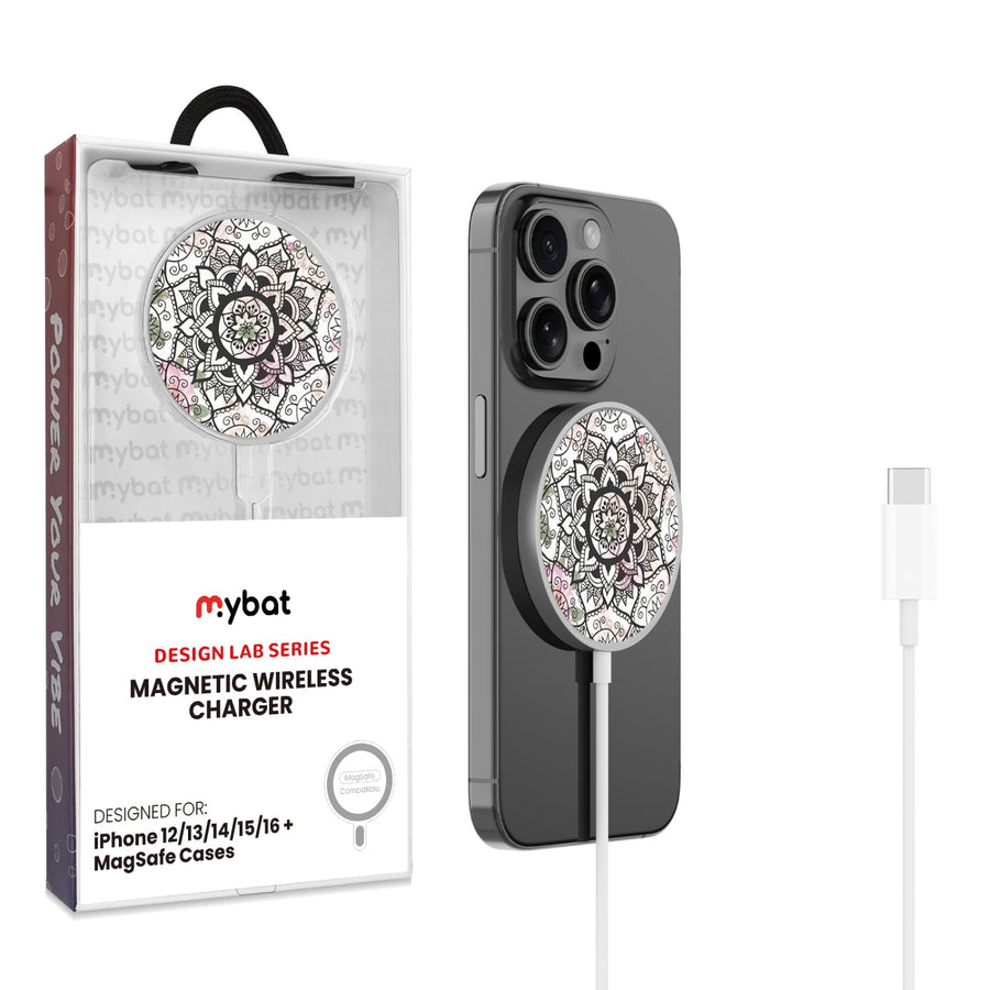 MyBat Design Lab Magnetic Wireless Charger - Silver - Mandala