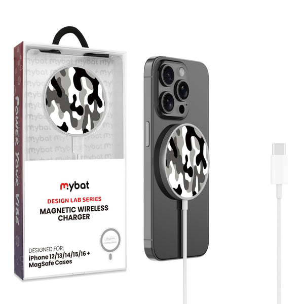 MyBat Design Lab Magnetic Wireless Charger - Silver - Black & White Camouflage - MCGWIRC18SL-122-1.jpg