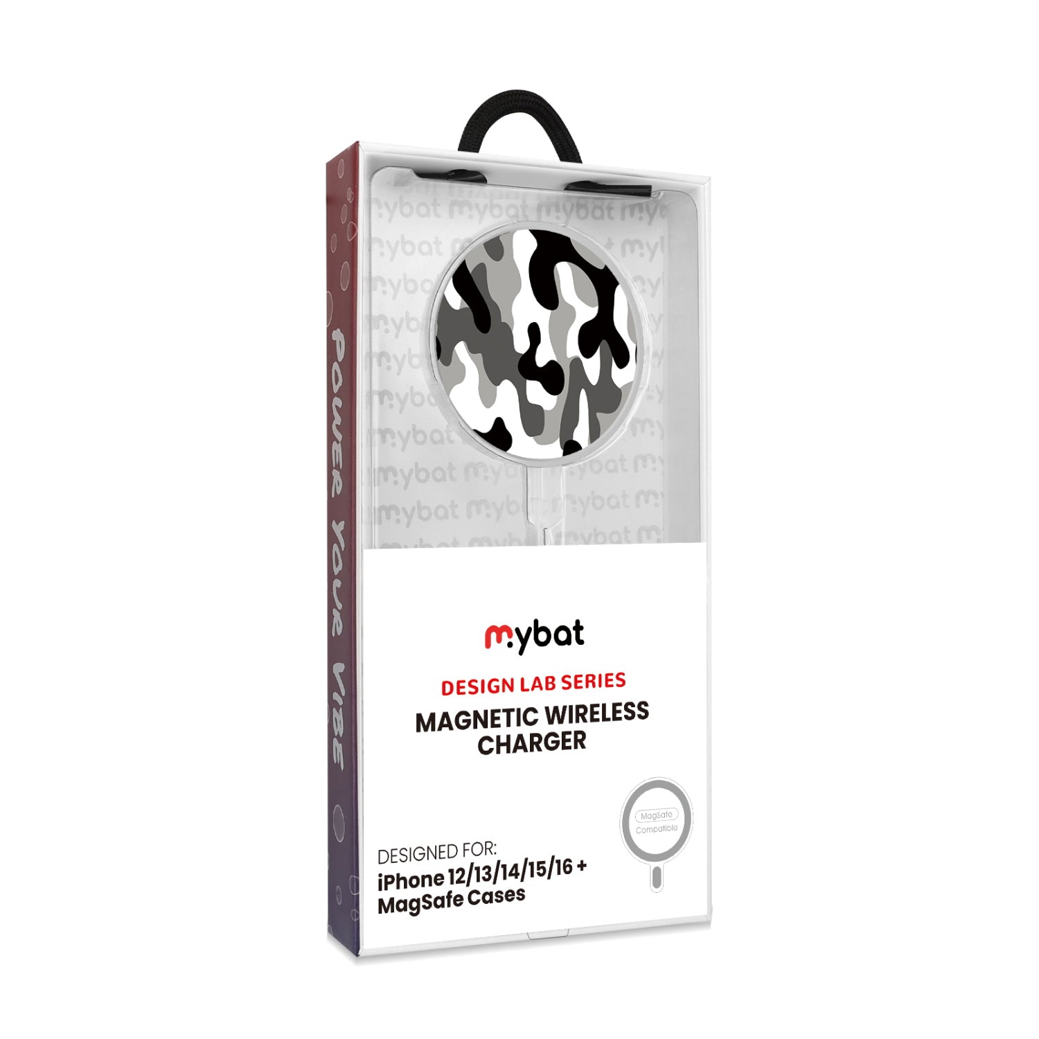 MyBat Design Lab Magnetic Wireless Charger - Silver - Black & White Camouflage