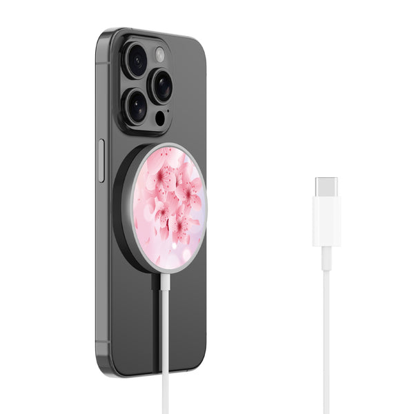 MyBat Design Lab Magnetic Wireless Charger - Silver - Cherry Blossoms - MCGWIRC18SL-131-2.jpg