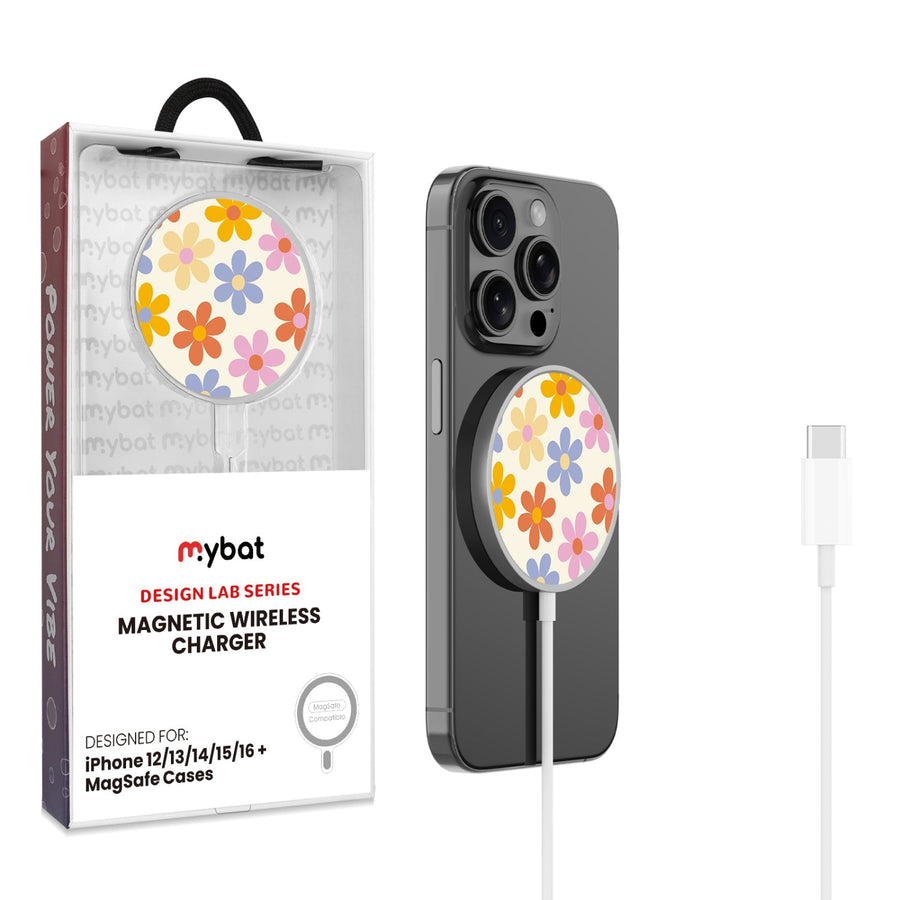 MyBat Design Lab Magnetic Wireless Charger - Silver - Retro Daisies