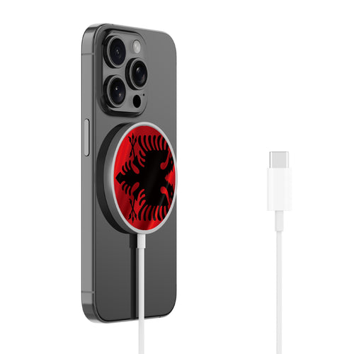 MyBat Design Lab Magnetic Wireless Charger - Silver - Albania Flag - MCGWIRC18SL-140-2.jpg