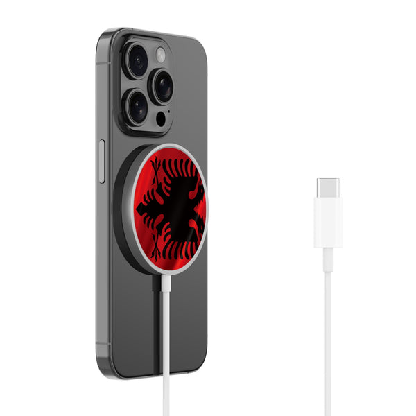 MyBat Design Lab Magnetic Wireless Charger - Silver - Albania Flag - MCGWIRC18SL-140-2.jpg