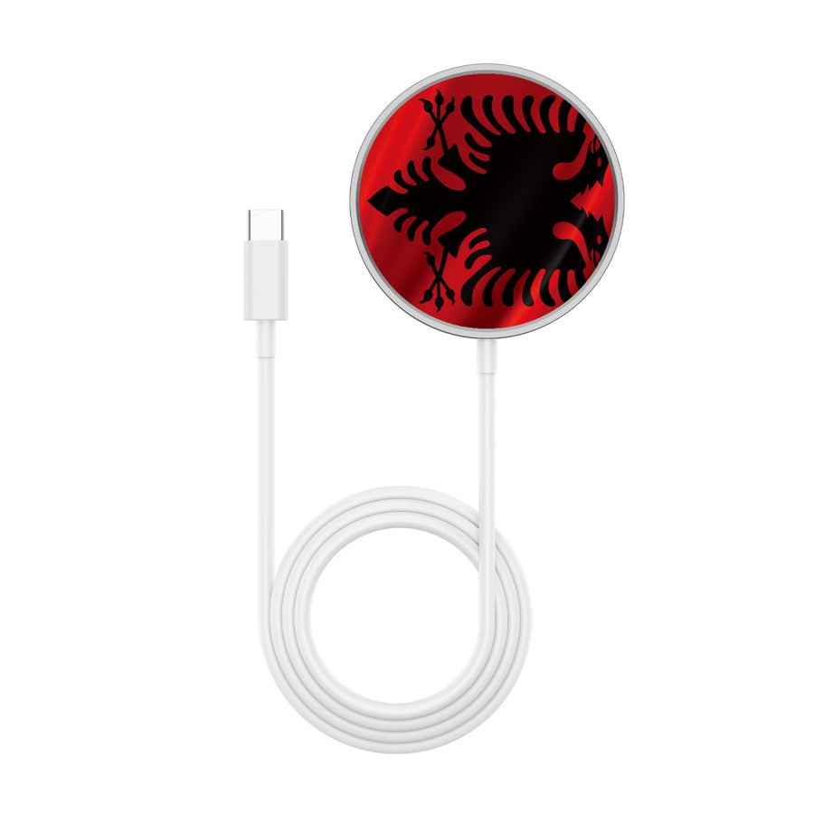 MyBat Design Lab Magnetic Wireless Charger - Silver - Albania Flag - MCGWIRC18SL-140-3.jpg