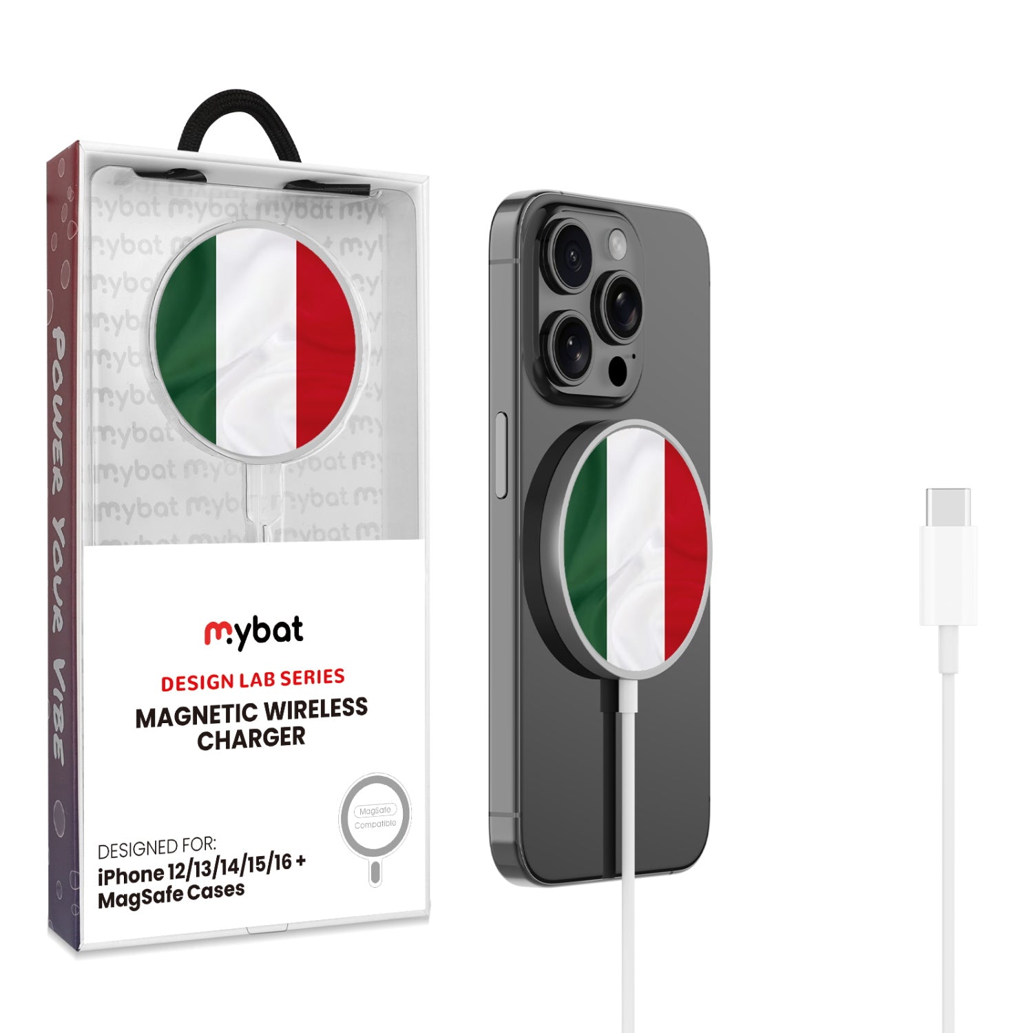 MyBat Design Lab Magnetic Wireless Charger - Silver - Hungary Flag