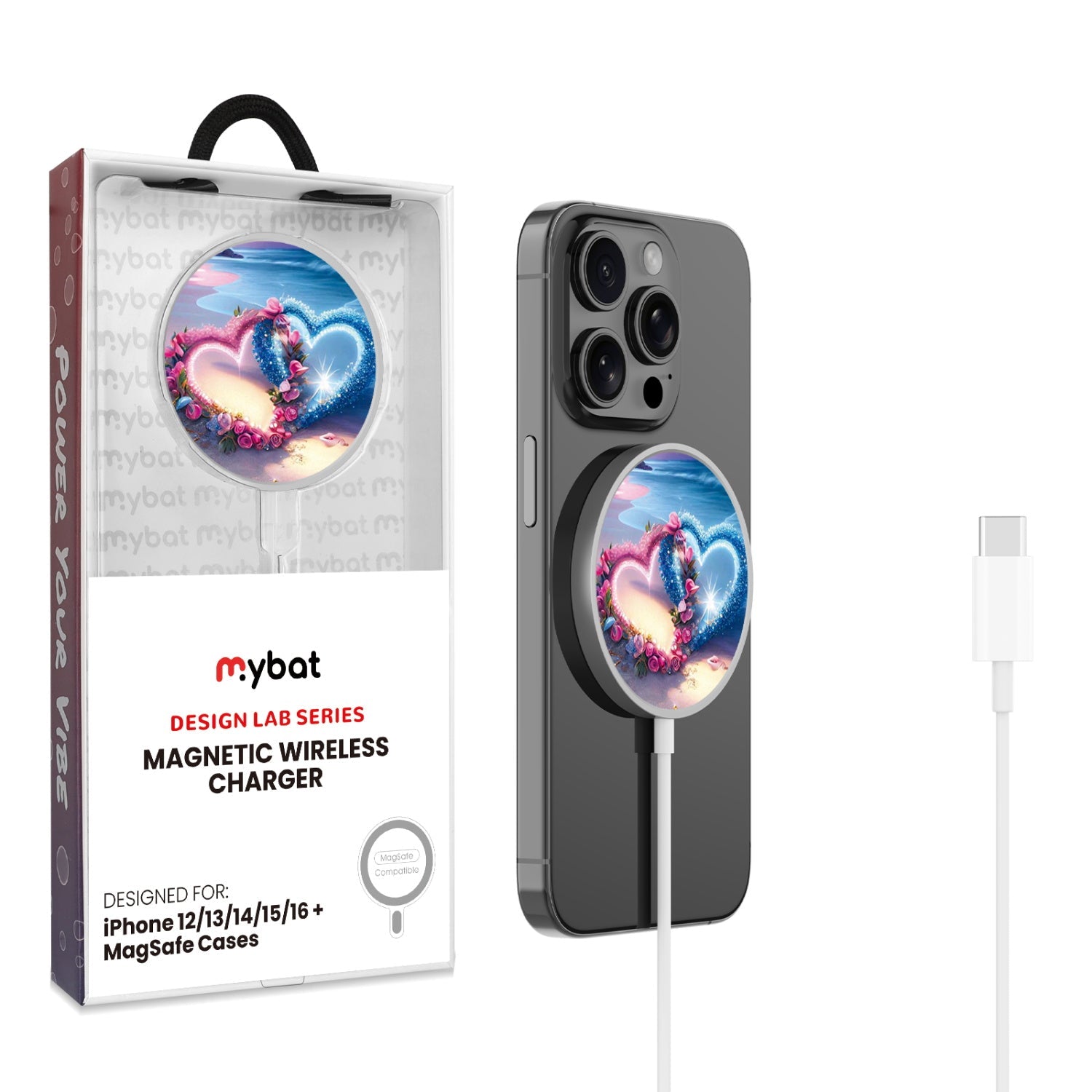MyBat Design Lab Magnetic Wireless Charger - Silver - Heart and Soul
