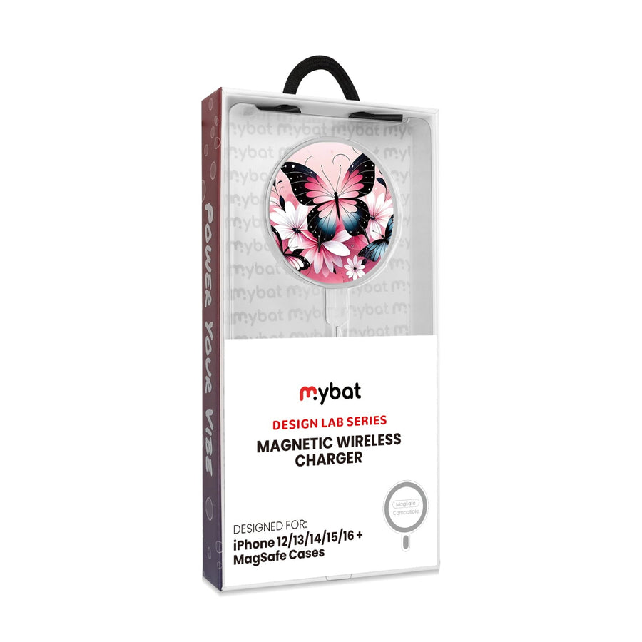 MyBat Design Lab Magnetic Wireless Charger - Silver - Butterfly Bouquet