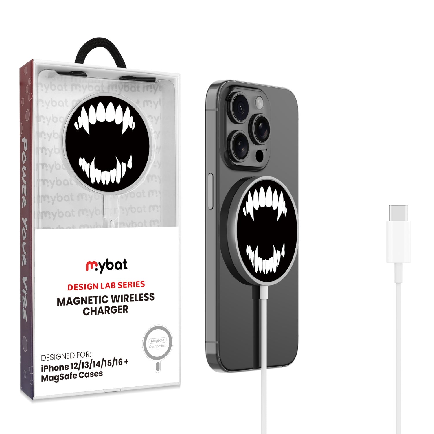 MyBat Design Lab Magnetic Wireless Charger - Silver - Vampire Fangs