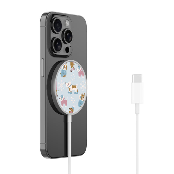 MyBat Design Lab Magnetic Wireless Charger - Silver - Puppy Snow Play - MCGWIRC18SL-299-2.jpg