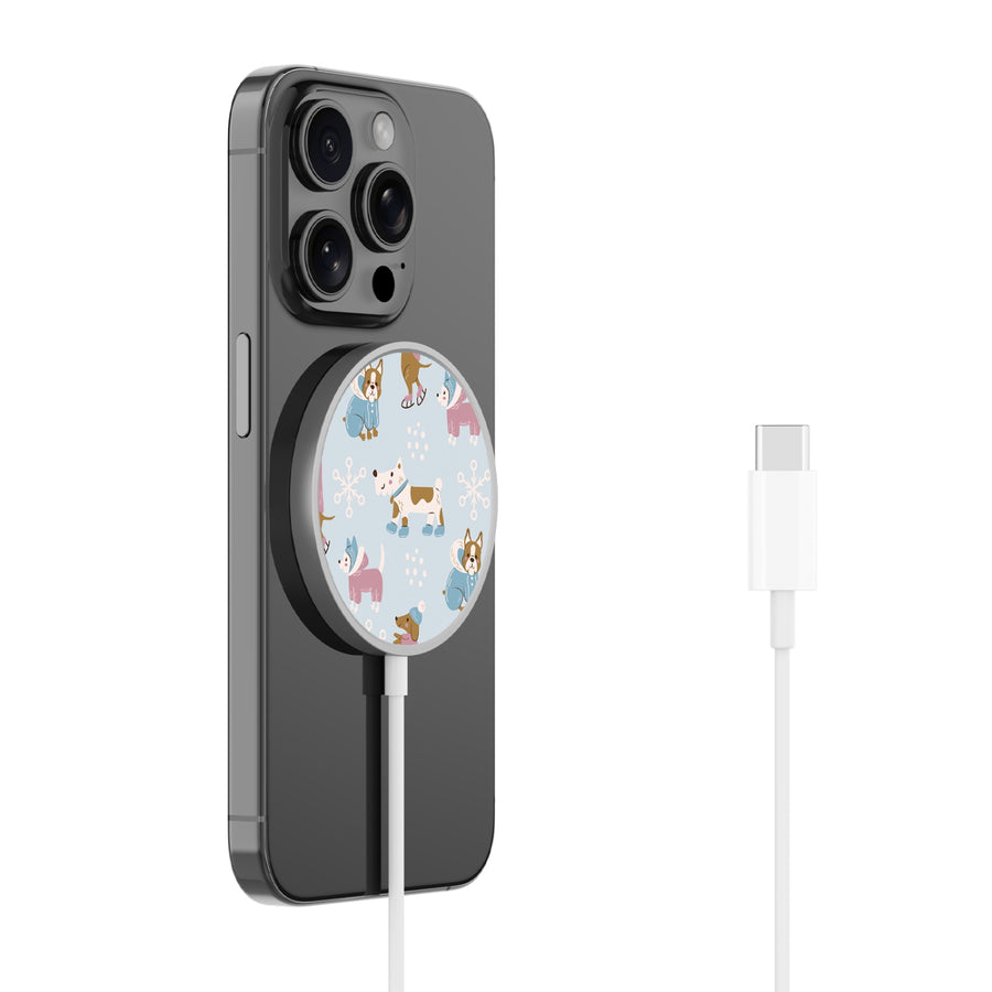 MyBat Design Lab Magnetic Wireless Charger - Silver - Puppy Snow Play - MCGWIRC18SL-299-2.jpg