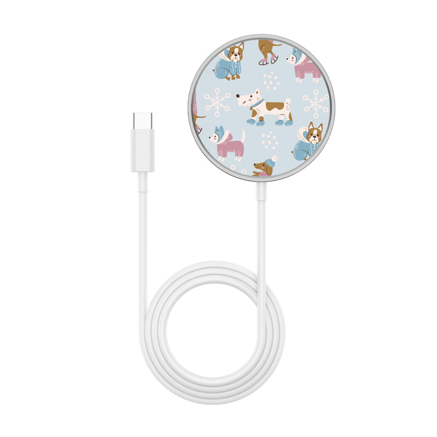 MyBat Design Lab Magnetic Wireless Charger - Silver - Puppy Snow Play - MCGWIRC18SL-299-3.jpg