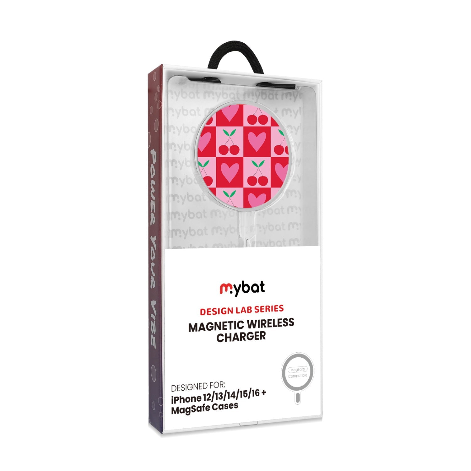 MyBat Design Lab Magnetic Wireless Charger - Silver - Cherry Hearts