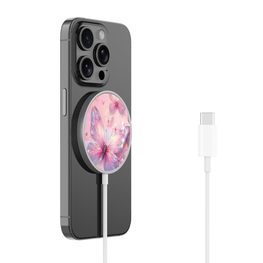 MyBat Design Lab Magnetic Wireless Charger - Silver - Pink Butterflies - MCGWIRC18SL-361-2.jpg