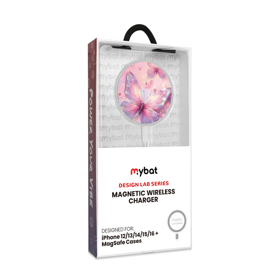 MyBat Design Lab Magnetic Wireless Charger - Silver - Pink Butterflies - MCGWIRC18SL-361-8.jpg