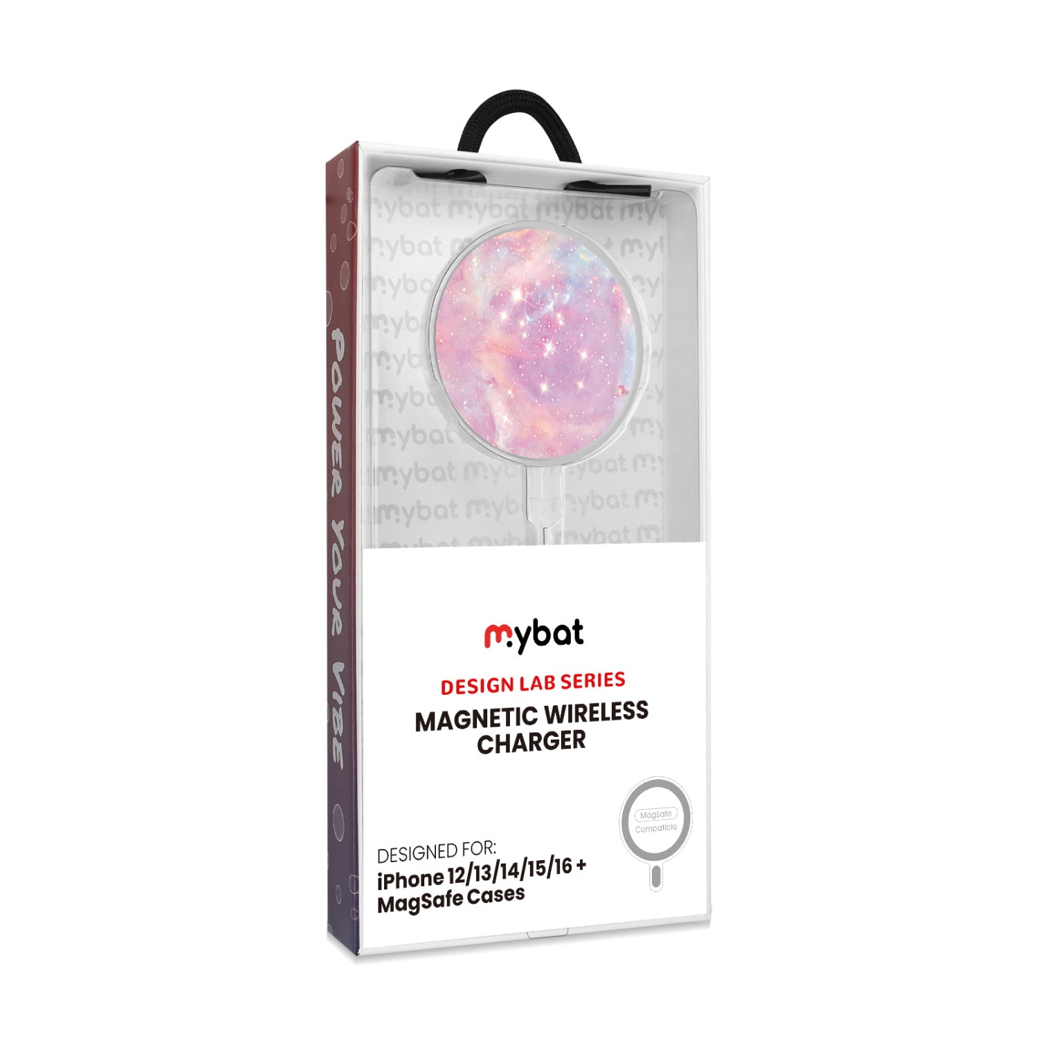 MyBat Design Lab Magnetic Wireless Charger - Silver - Pink Galaxies