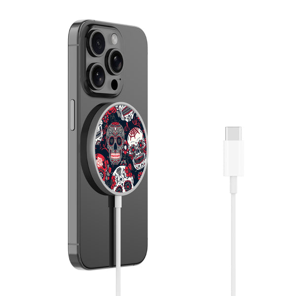 MyBat Design Lab Magnetic Wireless Charger - Silver - Sugar Rose Skulls - MCGWIRC18SL-418-2.jpg