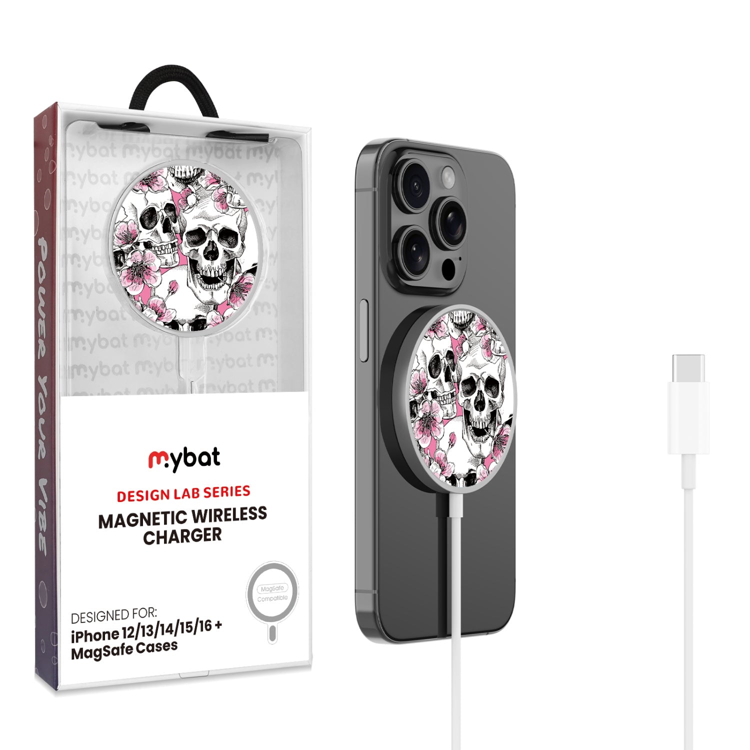 MyBat Design Lab Magnetic Wireless Charger - Silver - Death Blooms