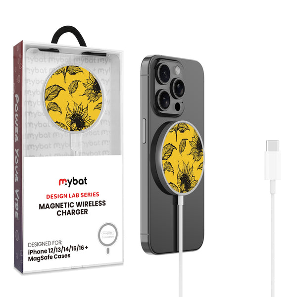 MyBat Design Lab Magnetic Wireless Charger - Silver - Golden Sunflowers - MCGWIRC18SL-444-1.jpg