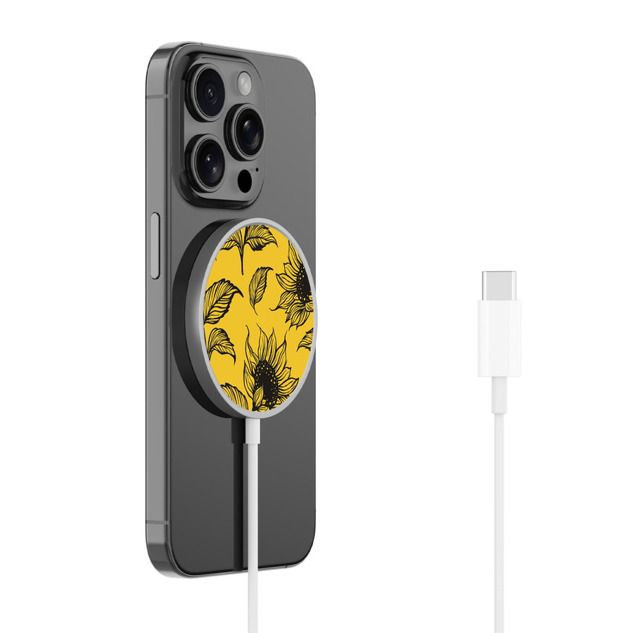 MyBat Design Lab Magnetic Wireless Charger - Silver - Golden Sunflowers - MCGWIRC18SL-444-2.jpg