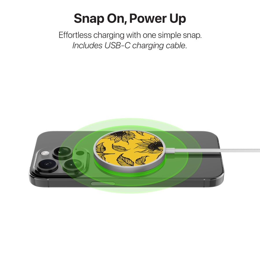 MyBat Design Lab Magnetic Wireless Charger - Silver - Golden Sunflowers - MCGWIRC18SL-444-4.jpg