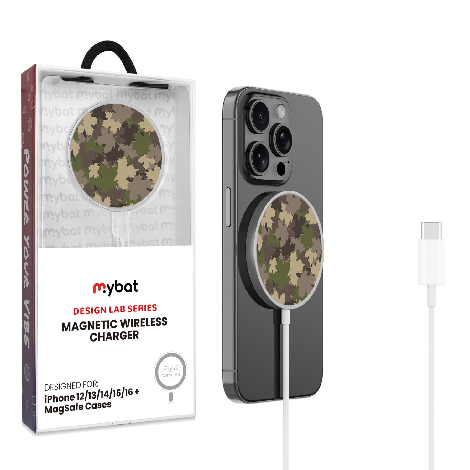 MyBat Design Lab Magnetic Wireless Charger - Silver - Leaf Camo