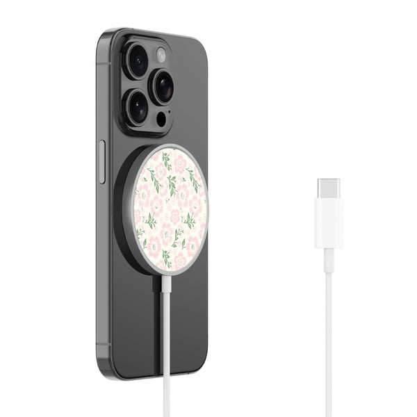 MyBat Design Lab Magnetic Wireless Charger - Silver - Pink Posies - MCGWIRC18SL-473-2.jpg