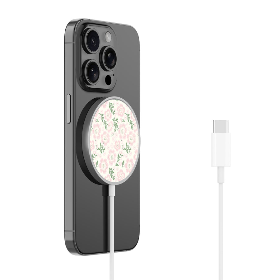 MyBat Design Lab Magnetic Wireless Charger - Silver - Pink Posies - MCGWIRC18SL-473-2.jpg