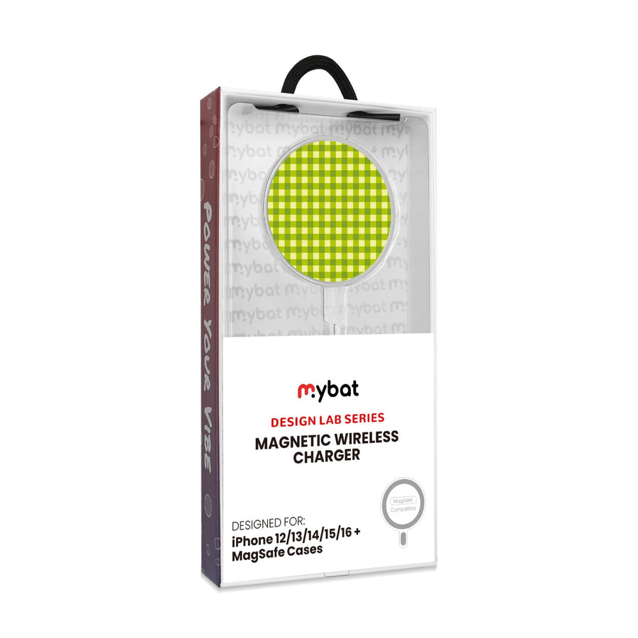 MyBat Design Lab Magnetic Wireless Charger - Silver - Green Gingham