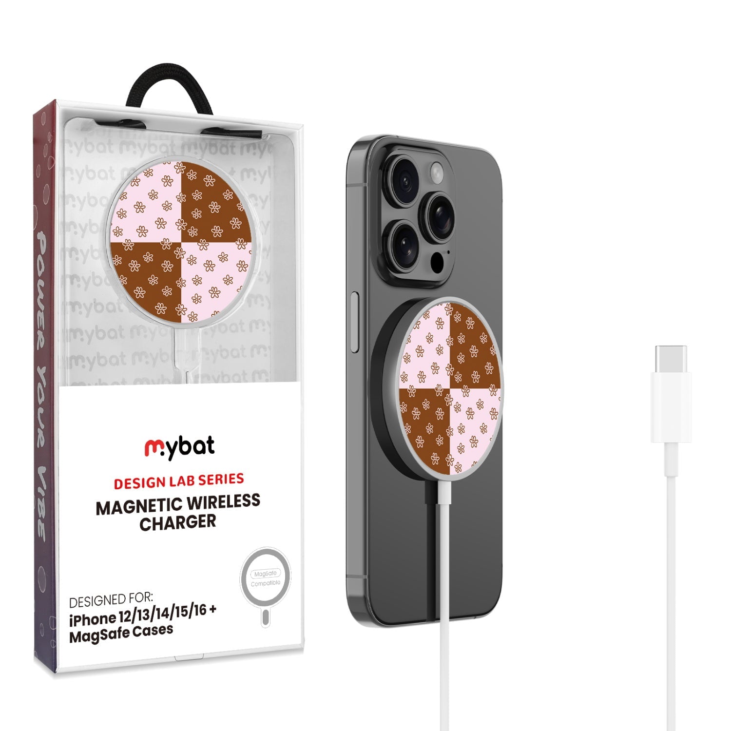 MyBat Design Lab Magnetic Wireless Charger - Silver - Flower Patches