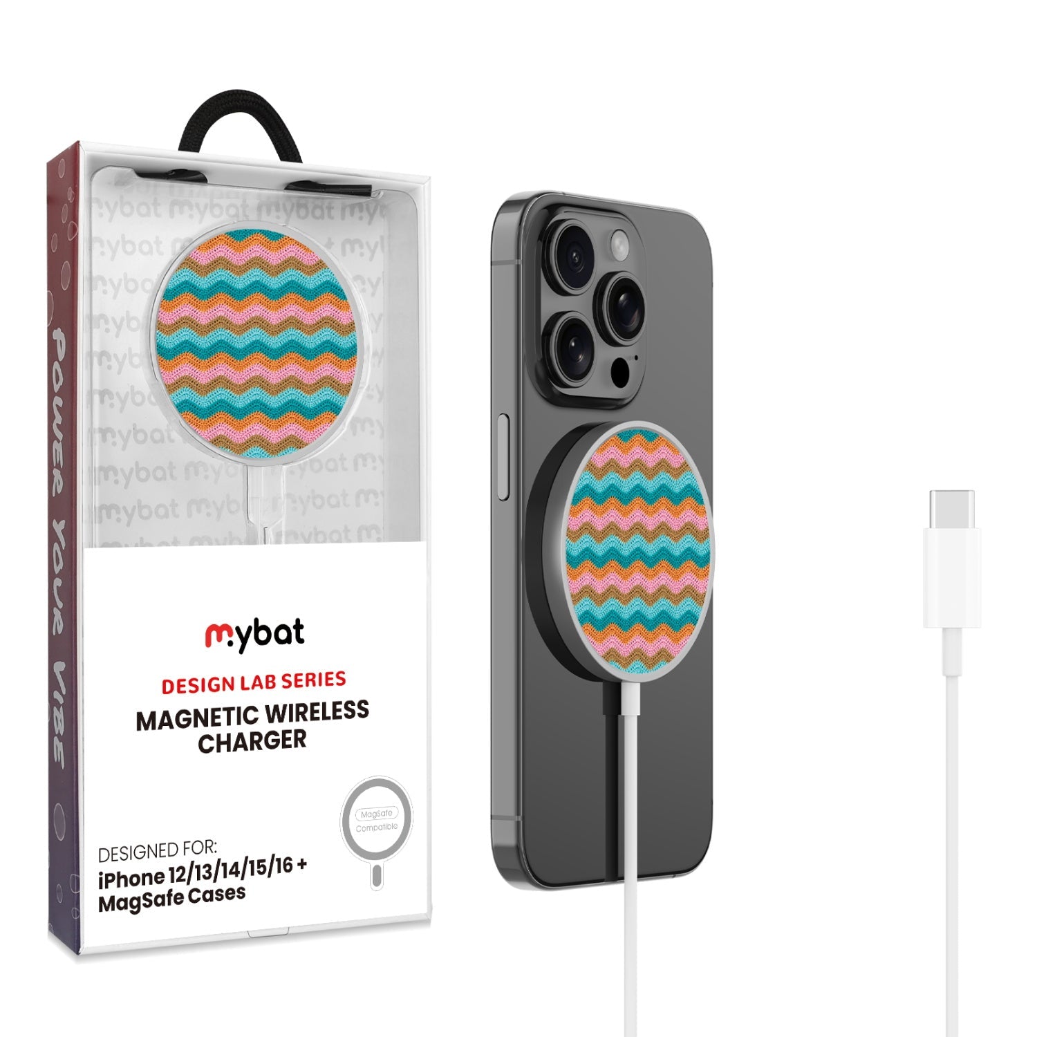 MyBat Design Lab Magnetic Wireless Charger - Silver - Heat Wave