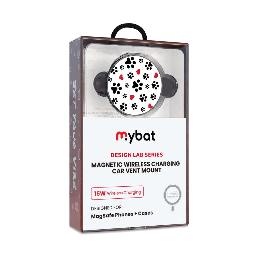MyBat Design Lab Magnetic Wireless Charging Vent Mount - Black - Paw Prints and Hearts