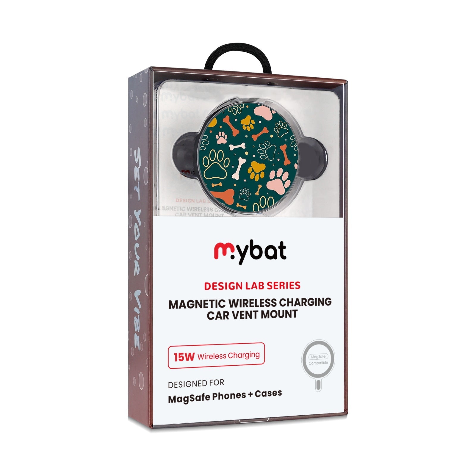 MyBat Design Lab Magnetic Wireless Charging Vent Mount - Black - Paw Prints & Bones