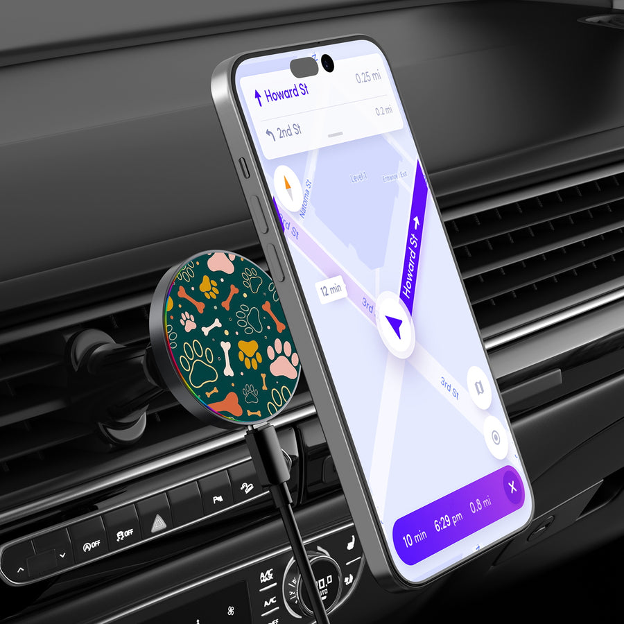 MyBat Design Lab Magnetic Wireless Charging Vent Mount - Black - Paw Prints & Bones - MCGWIRC21BK-003-3.jpg