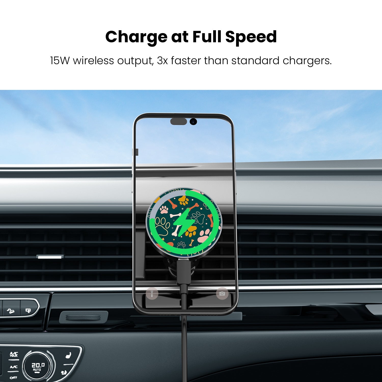MyBat Design Lab Magnetic Wireless Charging Vent Mount - Black - Paw Prints & Bones - MCGWIRC21BK-003-5.jpg