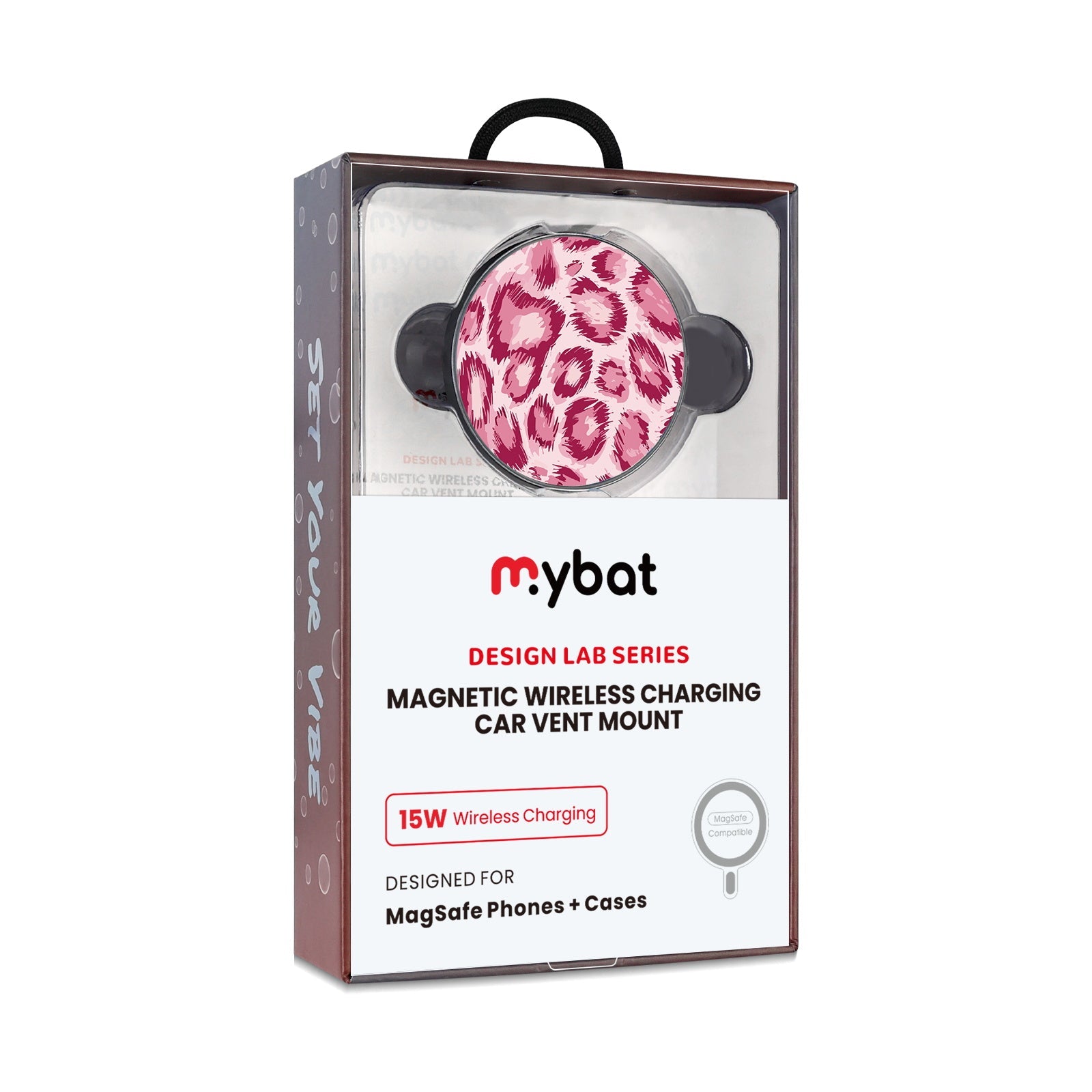 MyBat Design Lab Magnetic Wireless Charging Vent Mount - Black - Pink Leopard Print