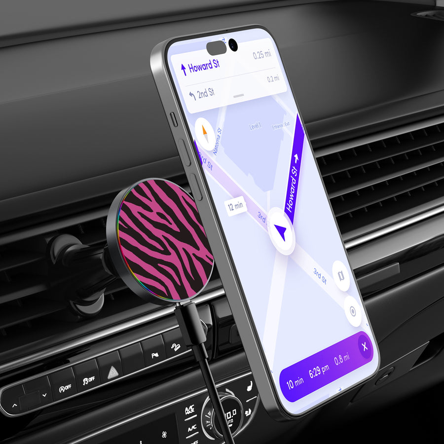 MyBat Design Lab Magnetic Wireless Charging Vent Mount - Black - Pink Zebra Print - MCGWIRC21BK-010-3.jpg