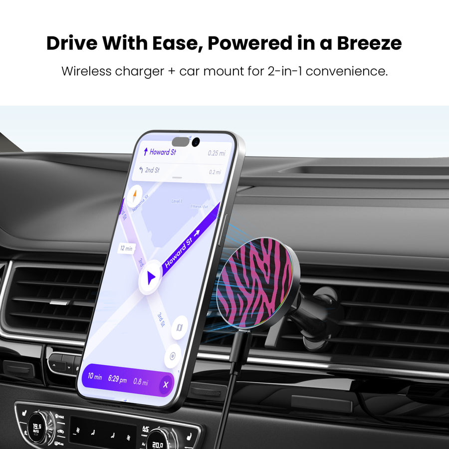 MyBat Design Lab Magnetic Wireless Charging Vent Mount - Black - Pink Zebra Print - MCGWIRC21BK-010-4.jpg