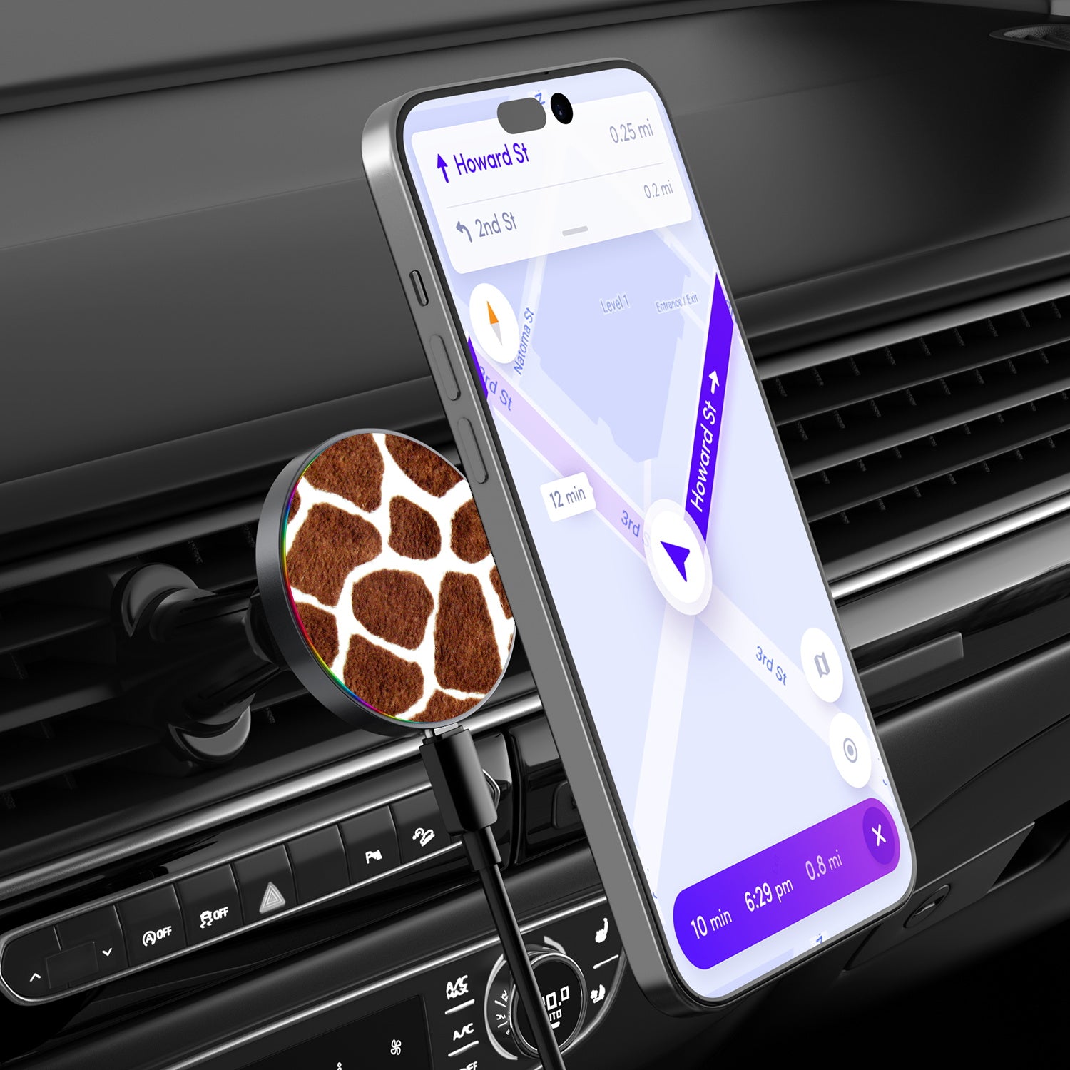 MyBat Design Lab Magnetic Wireless Charging Vent Mount - Black - Giraffe spots - MCGWIRC21BK-012-3.jpg