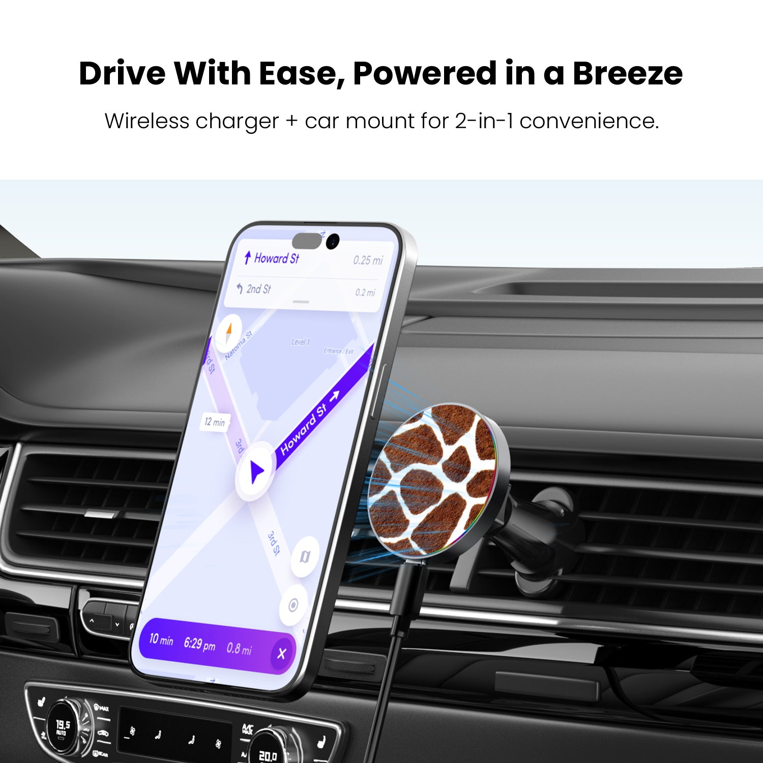 MyBat Design Lab Magnetic Wireless Charging Vent Mount - Black - Giraffe spots - MCGWIRC21BK-012-4.jpg