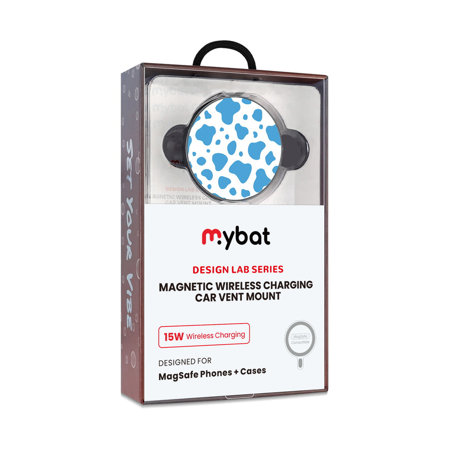 MyBat Design Lab Magnetic Wireless Charging Vent Mount - Black - Blue Cow Print - MCGWIRC21BK-016-10.jpg