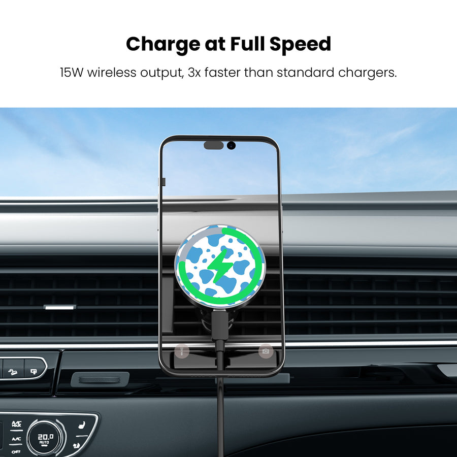 MyBat Design Lab Magnetic Wireless Charging Vent Mount - Black - Blue Cow Print - MCGWIRC21BK-016-5.jpg
