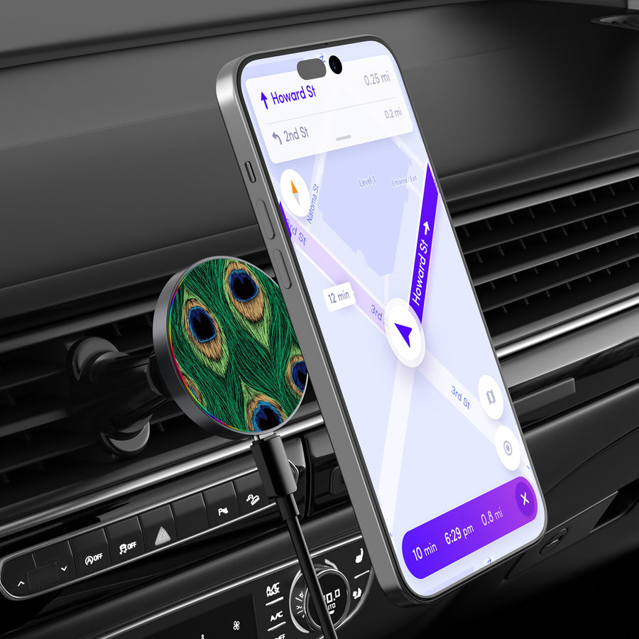 MyBat Design Lab Magnetic Wireless Charging Vent Mount - Black - Peacock Feathers - MCGWIRC21BK-018-3.jpg