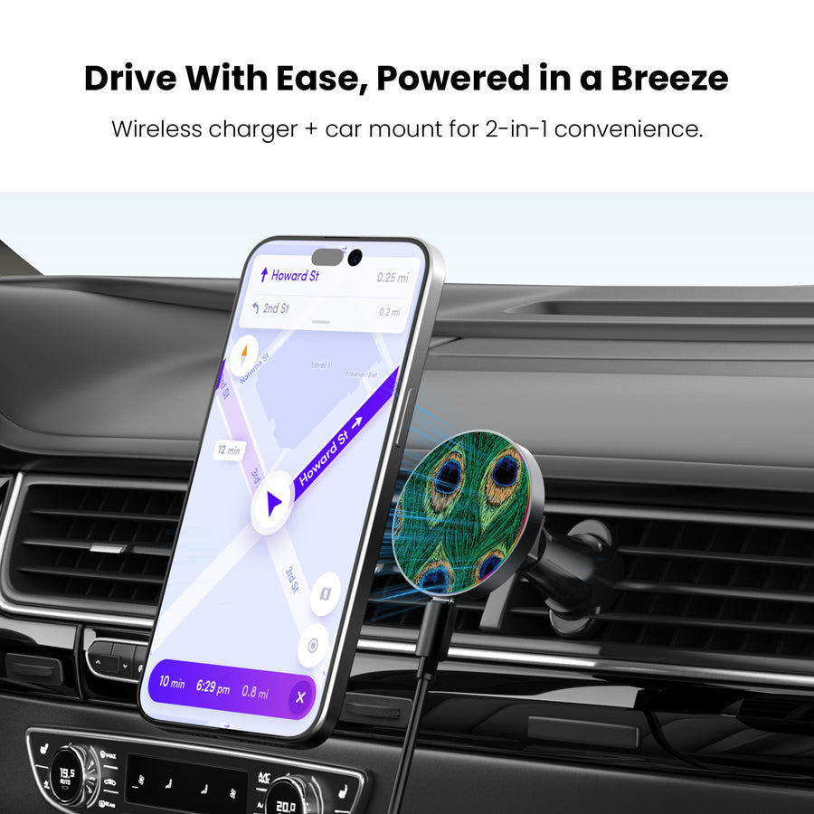 MyBat Design Lab Magnetic Wireless Charging Vent Mount - Black - Peacock Feathers - MCGWIRC21BK-018-4.jpg