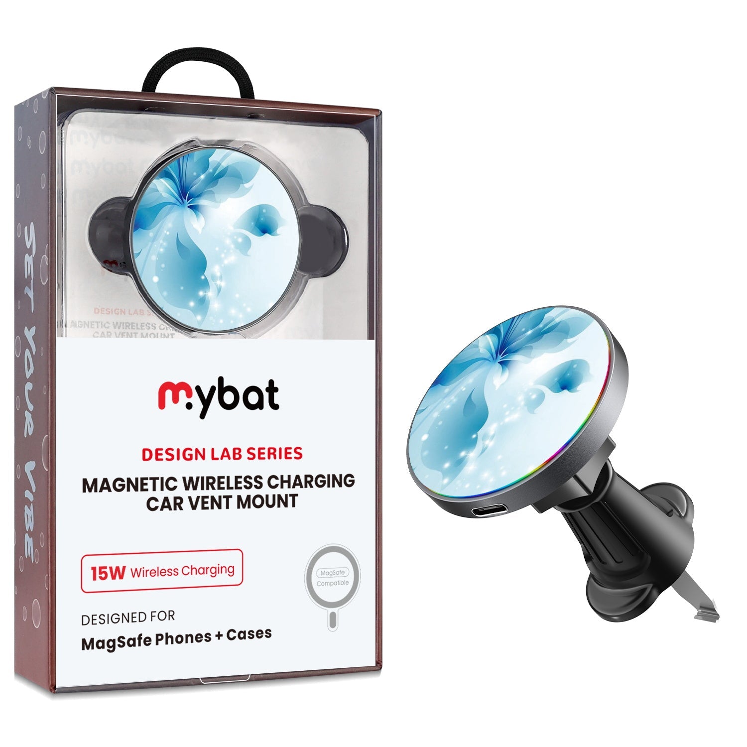 MyBat Design Lab Magnetic Wireless Charging Vent Mount - Black - Butterfly & Flowers