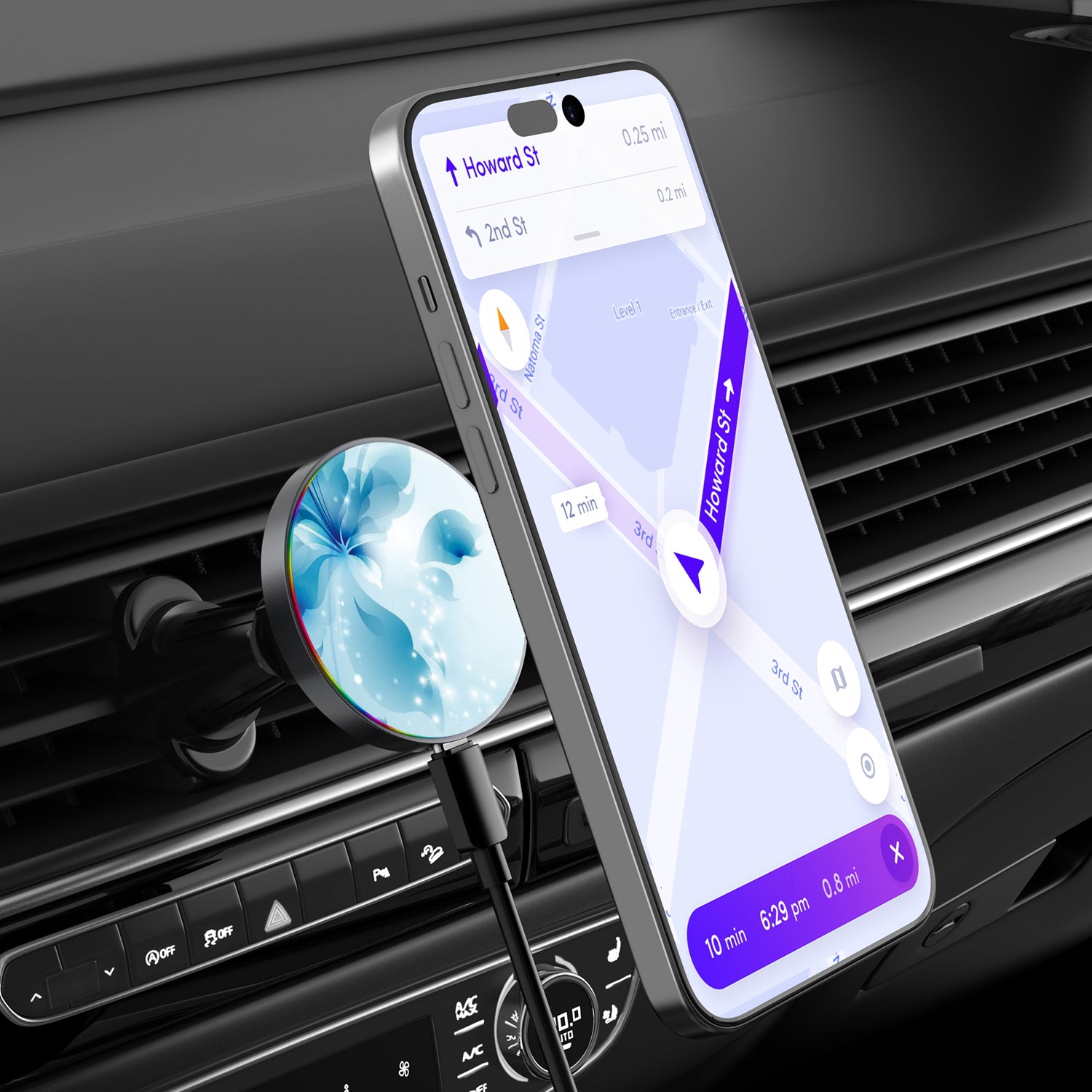 MyBat Design Lab Magnetic Wireless Charging Vent Mount - Black - Butterfly & Flowers - MCGWIRC21BK-020-3.jpg