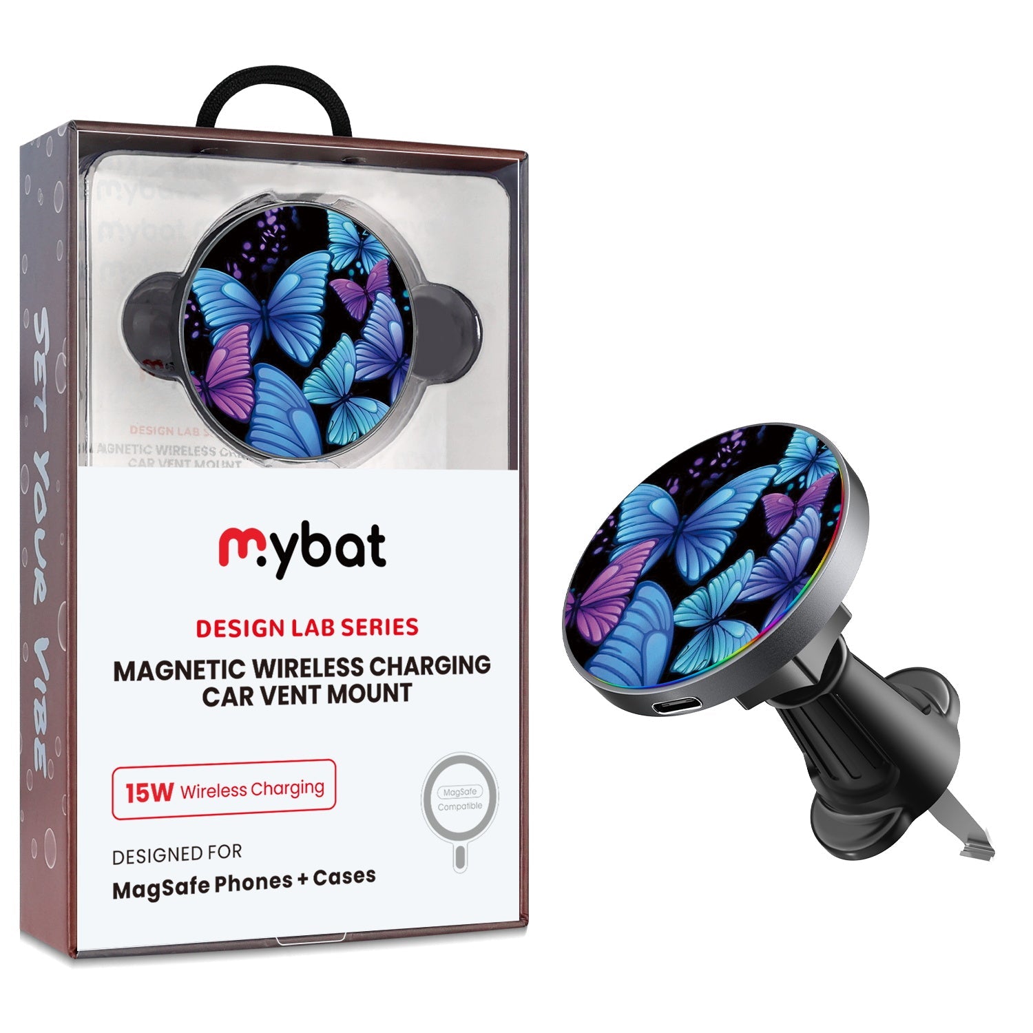 MyBat Design Lab Magnetic Wireless Charging Vent Mount - Black - Butterfly Night