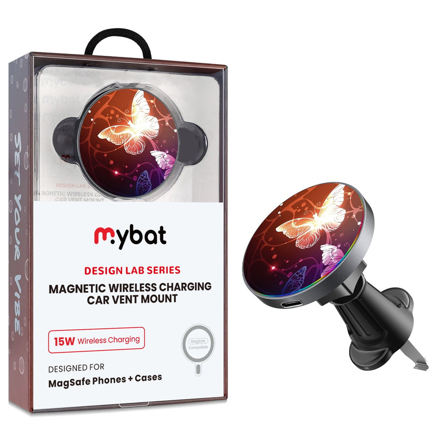 MyBat Design Lab Magnetic Wireless Charging Vent Mount - Black - Neon Butterflies
