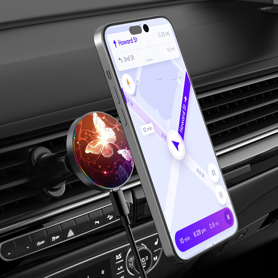 MyBat Design Lab Magnetic Wireless Charging Vent Mount - Black - Neon Butterflies - MCGWIRC21BK-022-3.jpg